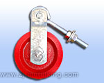 Pulley 3-1/2" Cast iron with eye bolt,red.